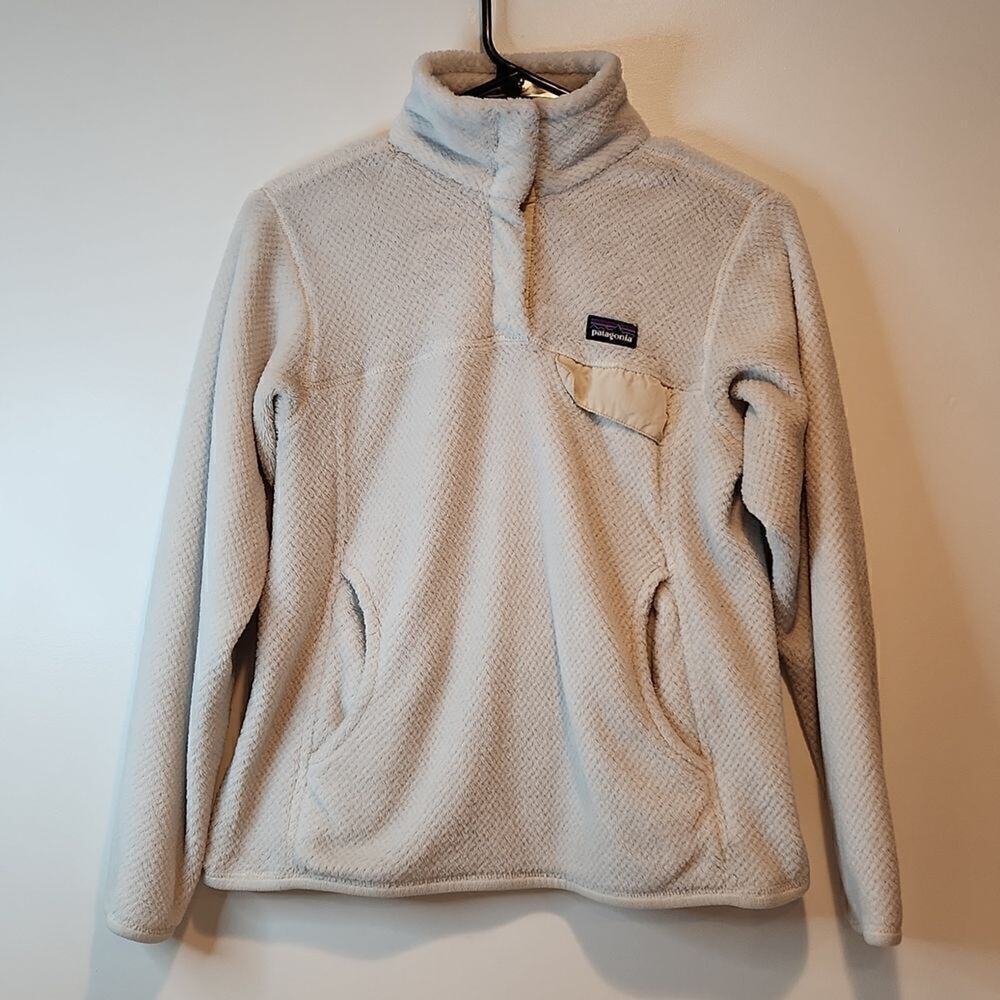 Patagonia Re-Tool 1/4 Snap Fleece Pullover Women's Size Small White/Cream EUC